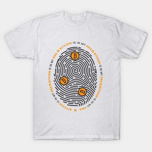Bitcoin Fingerprint DNA T-Shirt by DesignBoomArt